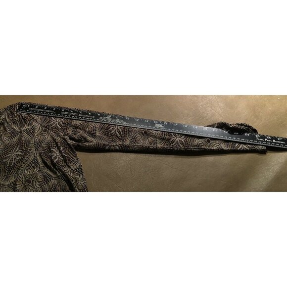 KAREN KANE Faux/SURPLICE WRAP TOP, Cream/Brown/Olive Geometric print, Size L - Picture 5 of 7